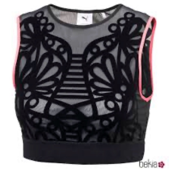 Puma Tops - Puma x Sophia Webster Black Mesh Crop Top with Pink Trim